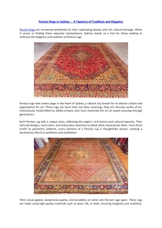 Persian Rugs in Sydney  :  A Tapestry of Tradition and Elegance