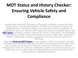 MOT Status and History Checker Ensuring Vehicle Safety and Compliance