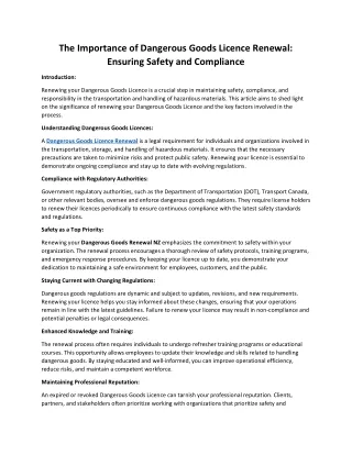 The Importance of Dangerous Goods Licence Renewal Ensuring Safety and Compliance