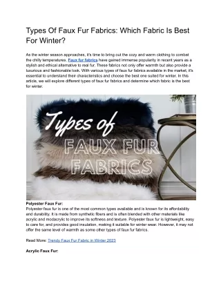 Types Of Faux Fur Fabrics_ Which Fabric Is Best For Winter