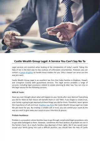 Castle Wealth Group Legal: A Service You Can't Say No To
