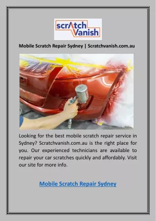 Mobile Scratch Repair Sydney | Scratchvanish.com.au