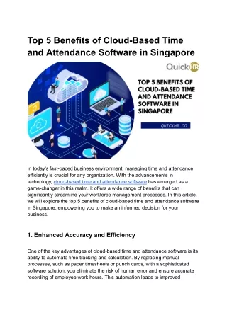 Top 5 Benefits of Cloud-Based Time and Attendance Software in Singapore