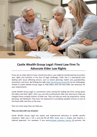 Castle Wealth Group Legal: Finest Law Firm To Advocate Elder Law Rights