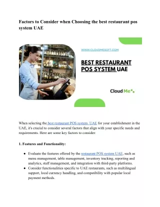 Factors to Consider when Choosing the best restaurant pos system UAE