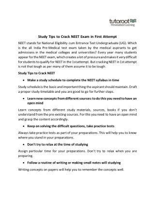 Study Tips to Crack NEET Exam in First Attempt