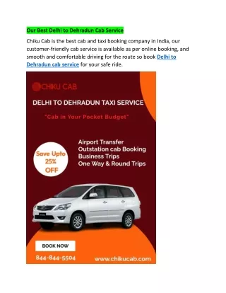 Our Best Delhi to Dehradun Cab Service