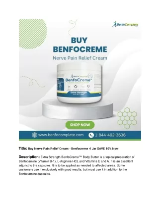 Buy Nerve Pain Relief Cream - Benfocreme 4 Jar SAVE 10% Now