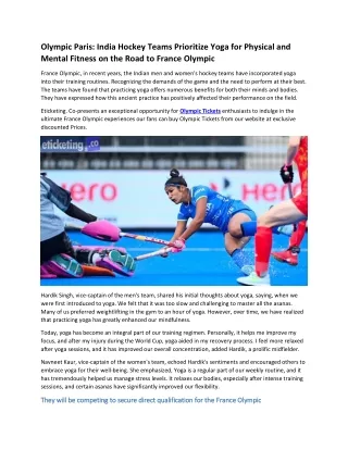 Olympic Paris: India Hockey Team Prioritize Yoga for Physical and Mental Fitness