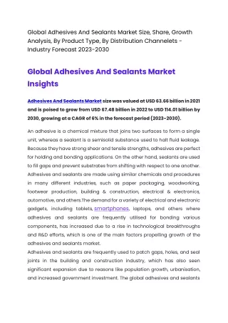 Global Adhesives And Sealants Market