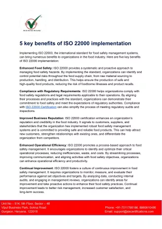 5 key benefits of ISO 22000 implementation