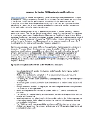 Implement ServiceNow ITSM to automate your IT workflows