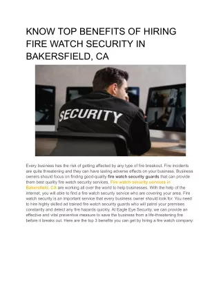 KNOW TOP BENEFITS OF HIRING FIRE WATCH SECURITY IN BAKERSFIELD, CA