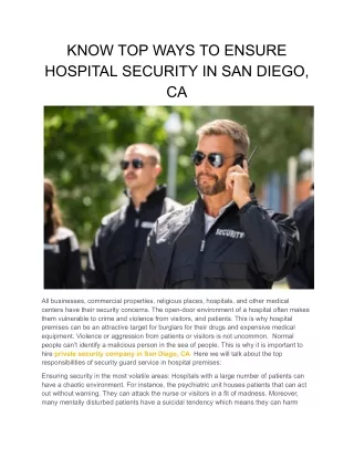 KNOW TOP WAYS TO ENSURE HOSPITAL SECURITY IN SAN DIEGO, CA