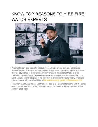 KNOW TOP REASONS TO HIRE FIRE WATCH EXPERTS