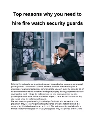 Top reasons why you need to hire fire watch security guards