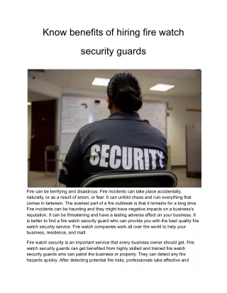 Know benefits of hiring fire watch security guards