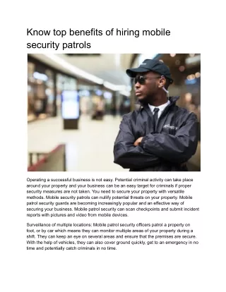 Know top benefits of hiring mobile security patrols