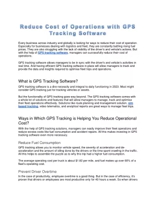 Reduce Cost of Operations with GPS Tracking Software