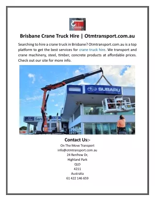 Brisbane Crane Truck Hire  Otmtransport.com