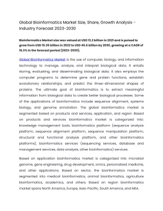 Global Bioinformatics Market