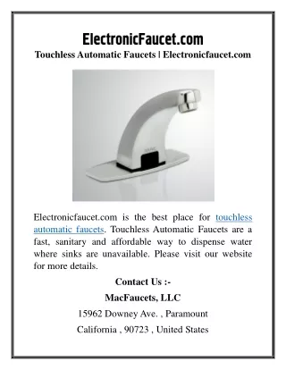 Touchless Automatic Faucets  Electronicfaucet