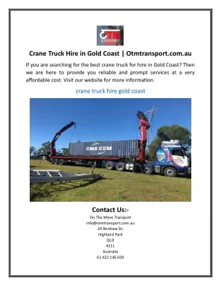 Crane Truck Hire in Gold Coast  Otmtransport.com..