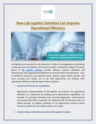 how lab logistics solutions can improve operational efficiency