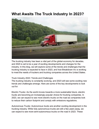 What Awaits The Truck Industry In 2023?