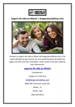 Seguro de vida en Miami | Aseguratuvidahoy.com