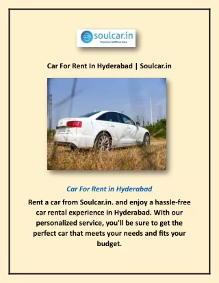 Car For Rent In Hyderabad | Soulcar.in