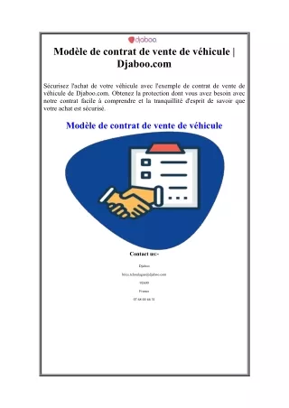 Modèle de contrat de vente de véhicule Djaboo.com