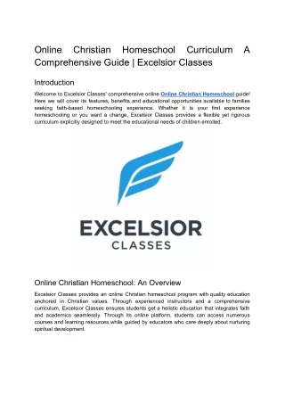 Christian Homeschool Online Curriculum A Comprehensive Guide _ Excelsior Classes