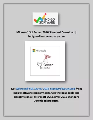 Microsoft Sql Server 2016 Standard Download | Indigosoftwarecompany.com