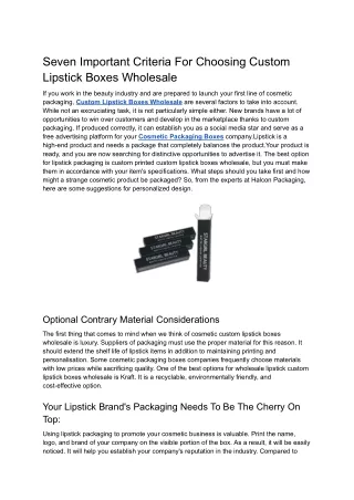 Seven Important Criteria For Choosing Custom Lipstick Boxes Wholesale