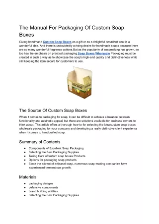 The Manual For Packaging Of Custom Soap Boxes
