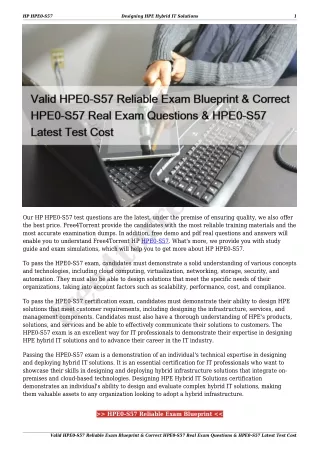 Valid HPE0-S57 Reliable Exam Blueprint & Correct HPE0-S57 Real Exam Questions & HPE0-S57 Latest Test Cost