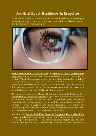 Artificial Eye & Healthcare In Bangalore