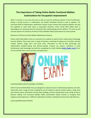 The Importance of Taking Online Maths Functional Abilities Examinations for Occupation Improvement