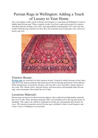 Persian Rugs in Wellington Adding a Touch of Luxury to Your Home