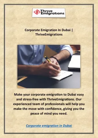 Corporate Emigration In Dubai | ThriveEmigrations