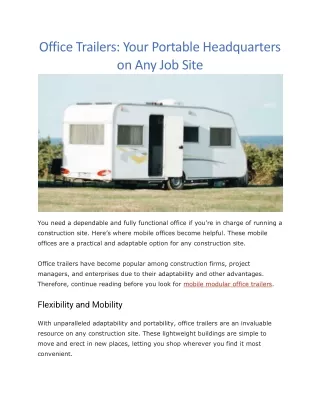 Mobile modular office trailers