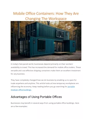 Portable modular office buildings