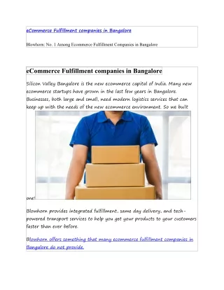 eCommerce Fulfillment companies in Bangalore pdf