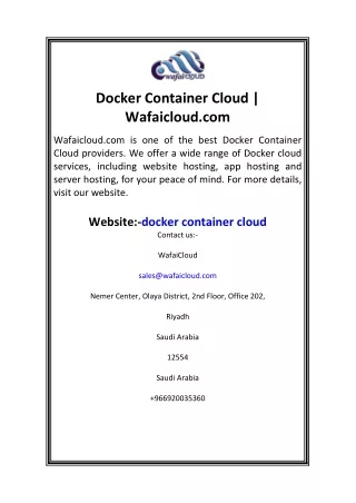 Docker Container Cloud  Wafaicloud.com