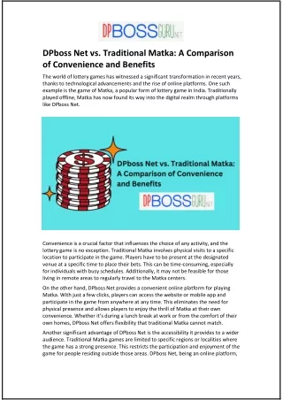 DPboss Net vs. Traditional Matka: A Comparison of Convenience and Benefits