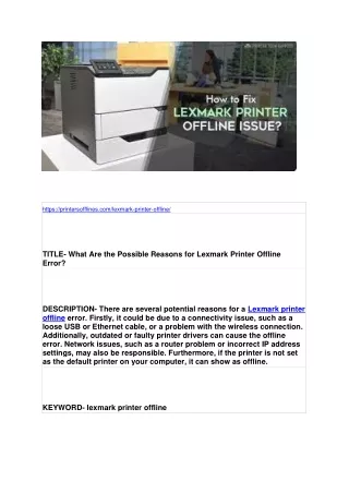 What Are the Possible Reasons for Lexmark Printer Offline Error?