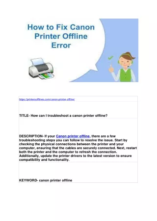 How can I troubleshoot a canon printer offline?