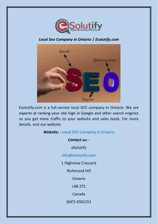 Local Seo Company in Ontario | Esolutify.com