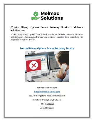 Trusted Binary  Options Scams Recovery Service